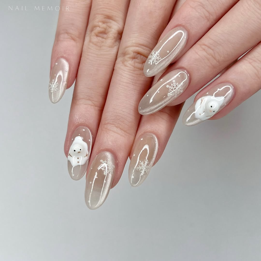 Melting snowmen, night snowfall and classics. The most gentle winter manicure ideas for inspiration photo 1